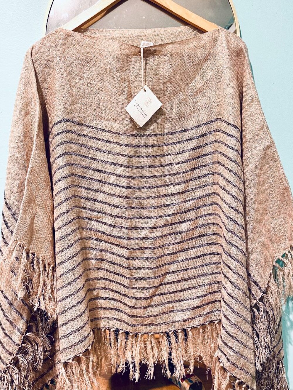 Brunello Cucinello Fringed Linen-Blend Pullover Poncho (OS)
